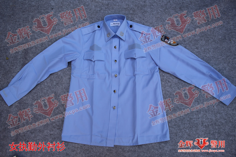 女警察長(zhǎng)袖外執(zhí)勤襯衫 女公安警用藍(lán)色夏季長(zhǎng)袖衫