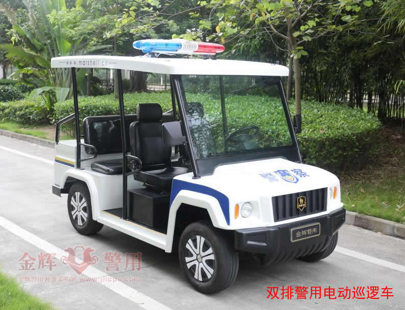雙排警用電動巡邏車 新型警用四輪電瓶車 帶警報警燈5人座