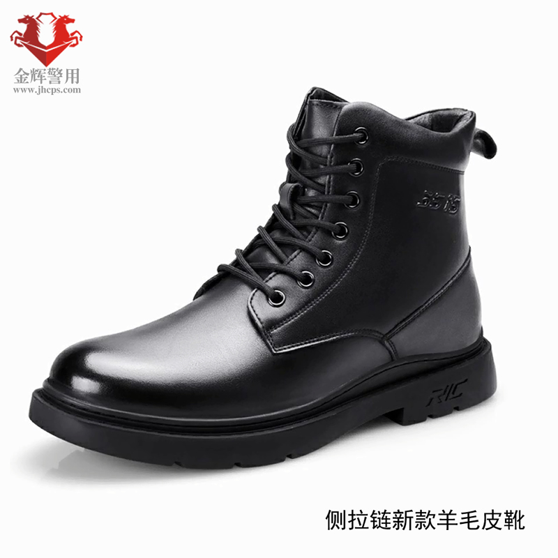 高檔職業(yè)警用側(cè)拉鏈羊毛皮鞋，高級公務(wù)員冬季羊毛靴，正品真皮保暖靴